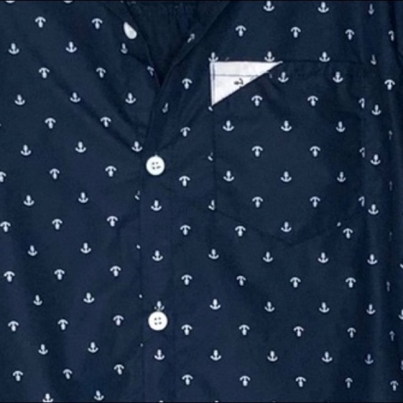 🌺 Allegra K Nautical Anchor Print Mens Button Down Navy Shirt Size 34 - Picture 2 of 8